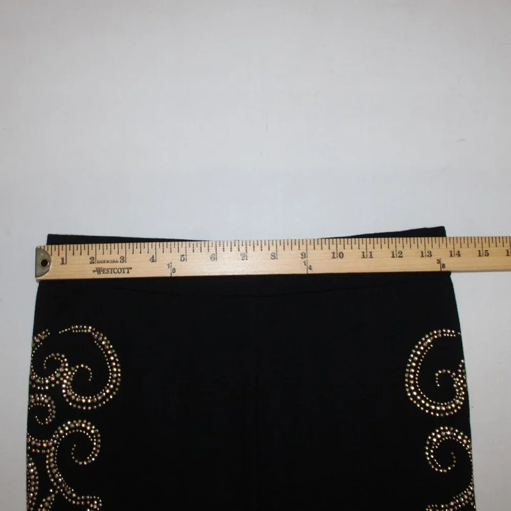 Mode Lia Legging Pant Sz L x 29 Black Gold Embellishment Swirls Rayon Leggings - Picture 10 of 12